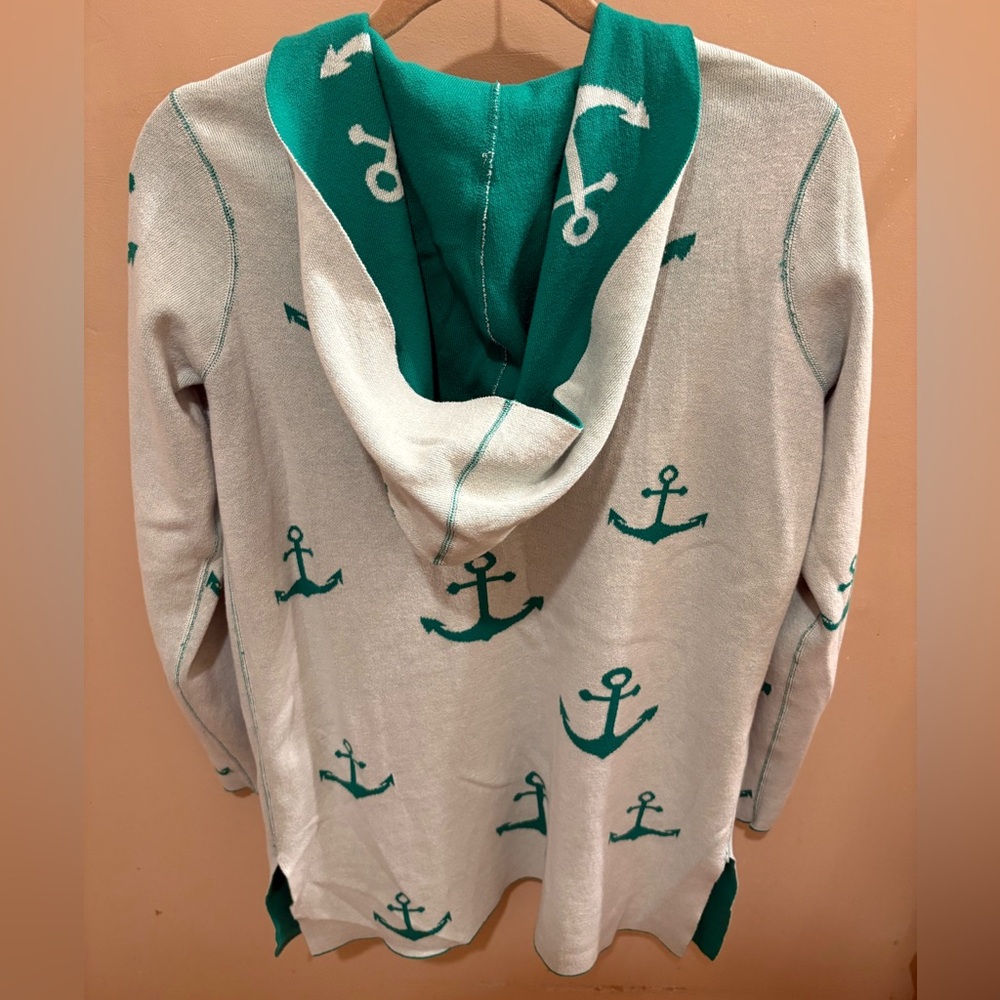 Belle by Kim Gravel Yachtical Reversible Open Knit Cardigan Green/White Womens S - Picture 7 of 9